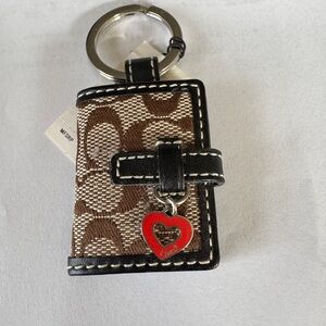 Coach Brown Signature Canvas Keychain Wallet with Black Trim